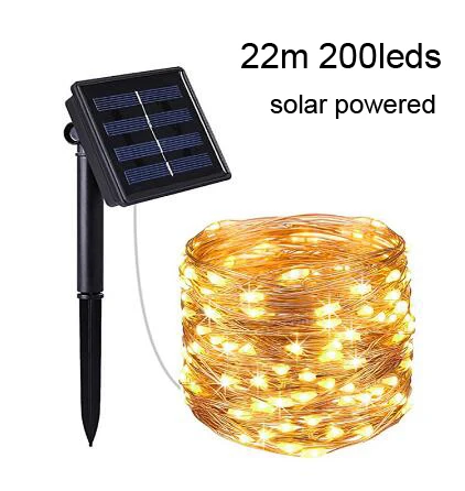 22m 200leds solar Светодиодный светильник на солнечной батарее для дома и сада, светильник из медной проволоки, сказочный светильник на солнечной батарее для улицы, для рождественской вечеринки, вечерние, свадебные украшения - Испускаемый цвет: 22m 200leds solar