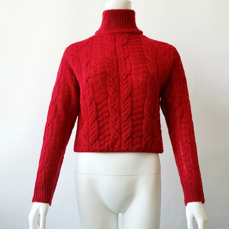 Vintage Twisted Turtleneck Pullovers Crocheted Sweater Hand Knitted Shirts Autumn Long Sleeve High Waist Slim Coats Basic Tops | Женская