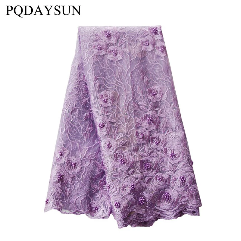 African Lace Fabric High Quality Beads Embroidery Nigerian Tulle Mesh 5 yards for Wedding Party |