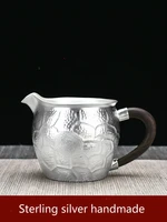 pure handmade foot silver 999 fair cup single pure silver household kung fu tea set yunnan tea separator thickening heat resista