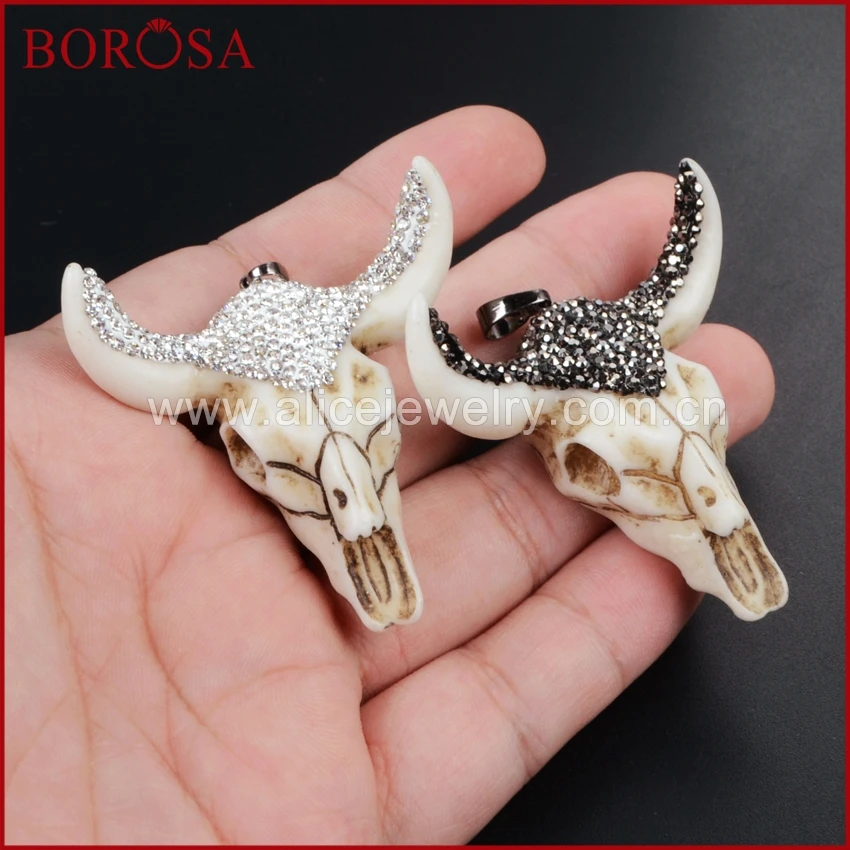 Подвески BOROSA Longhorn из смолы в виде рога с черным/белым цирконом | Украшения и