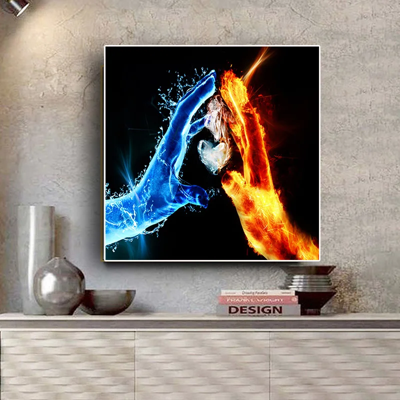 

Fire and Water Love Warrior Canvas Art Posters and Prints Canvas Painting Nordic Style Wall Picture for Living Room Decoration