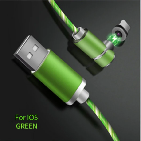 For IOS-Green Sovawin 1 м Магнитный кабель Micro USB быстрая зарядка USB C 5A зарядное устройство для мобильного телефона светодиодный локоть для huawei для samsung для Iphone - Цвет: For IOS-Green