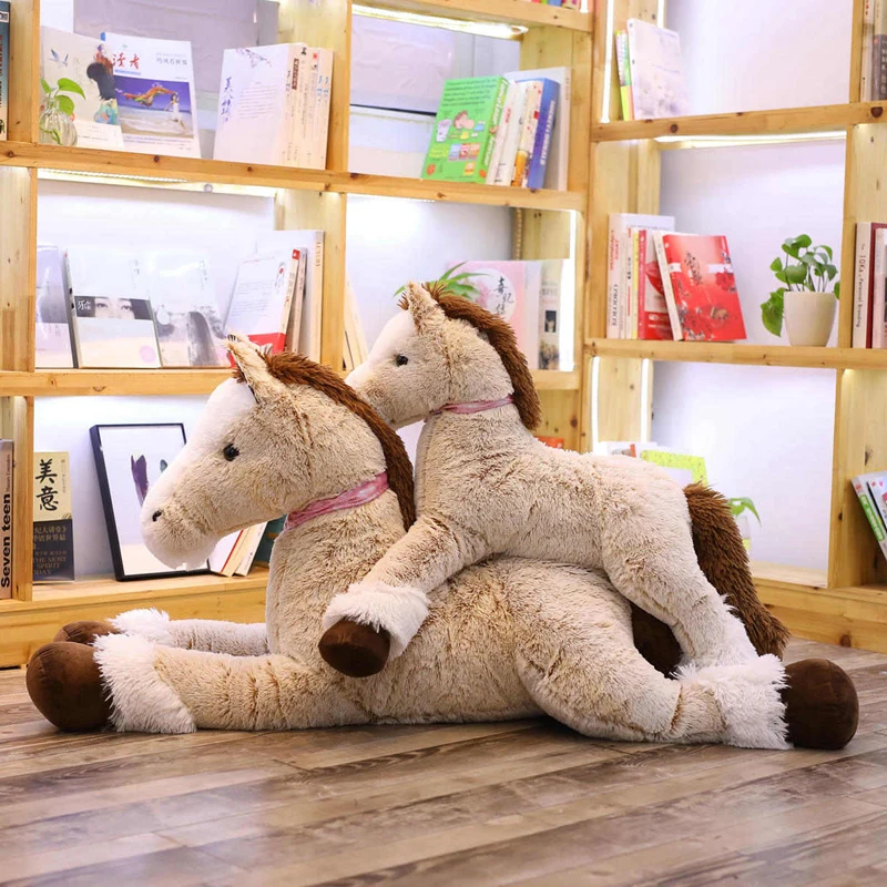 1 шт. 90 см/120 см Моделирование плюшевые мягкие животные, большой лежащий коричневый лошадь Мультяшные плюшевые куклы, детские игрушки, домашний декор