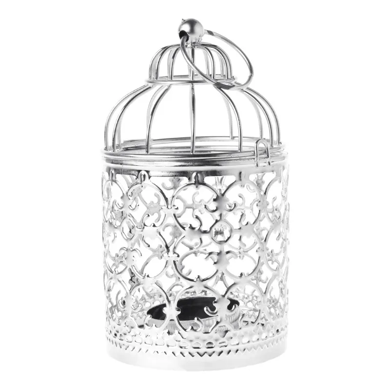 02 Высокое качество полый Держатель Подсвечники Tealight подвесной фонарь винтажная клетка для птиц 3 цвета - Цвет: 02