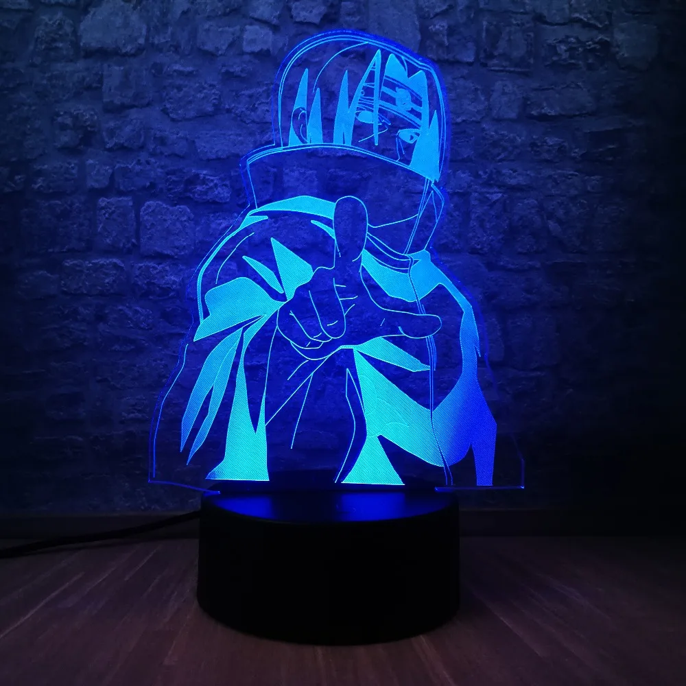 Аниме Наруто Учиха Итачи 3D светодиодный настольная лампа 7 цветов Изменение RGB