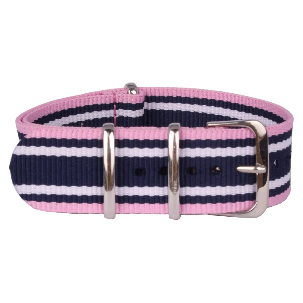 

22mm Nato New Nylon Watch MultiColor Pink-Navy-White Army Military fabric Woven watchbands Strap Band Buckle belt 22 mm