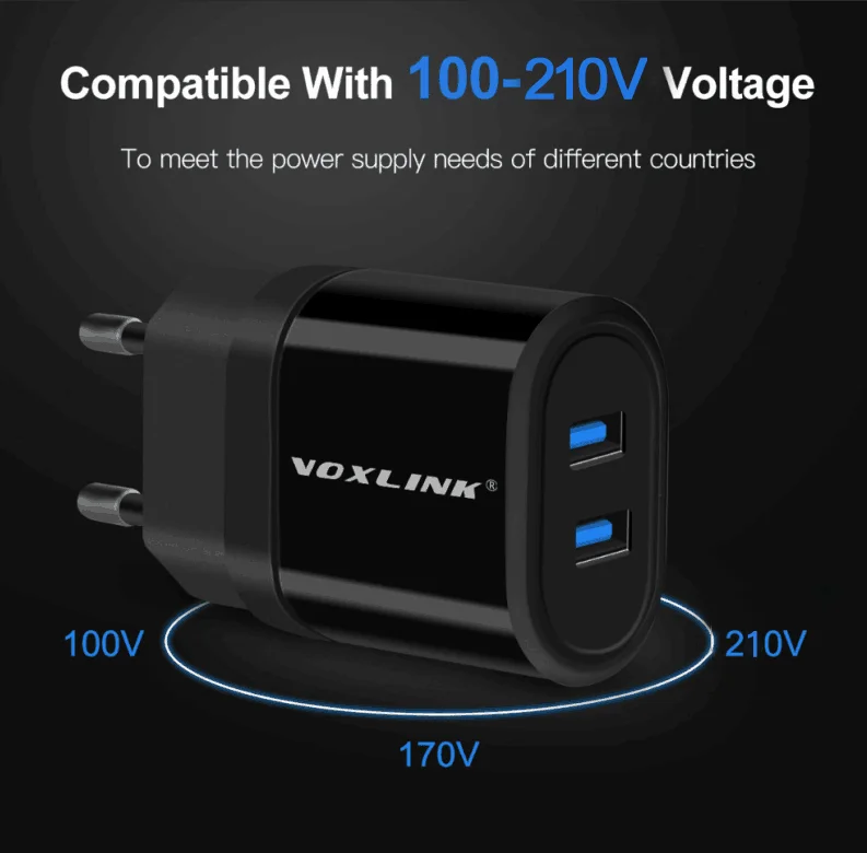 VOXLINK 5V 2.1A 21W Dual USB дорожное настенное зарядное устройство с 1 м/3 фута USB кабель для iPhone iPad, samsung Galaxy, htc, Nexus