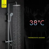 modern bathroom solid brass chrome finished wall mounted 38 degree thermostatic shower set with 10 round handheld shower head