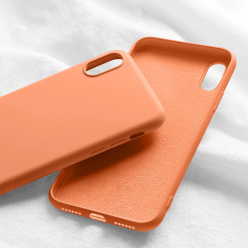 Orange Мягкий жидкий силиконовый резиновый чехол для iPhone 8 7 6 6S Plus чехол s для iPhone X XS Max XR задняя крышка телефона без логотипа - Цвет: Orange