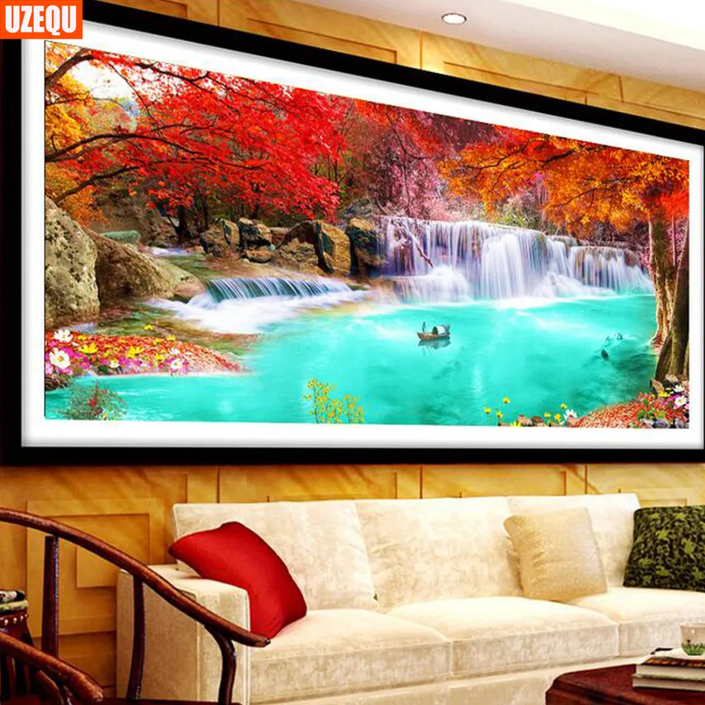 Uzequ полностью Алмазная вышивка 5D DIY Картина Вышивка крестом водопад пейзаж