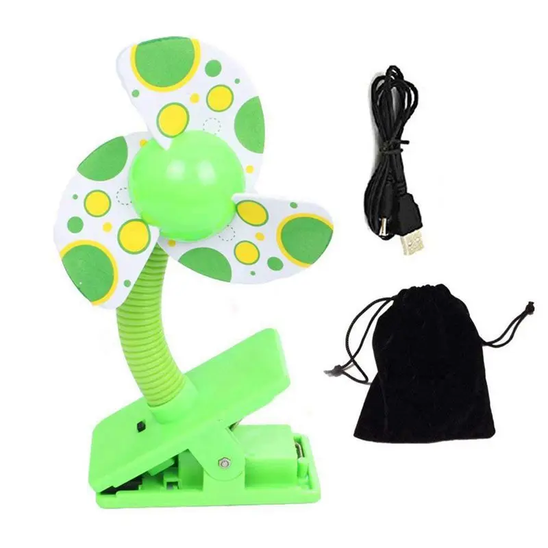 Клип-он с USB мини-коляской вентилятор для детских кроваток манеж (зеленый) |