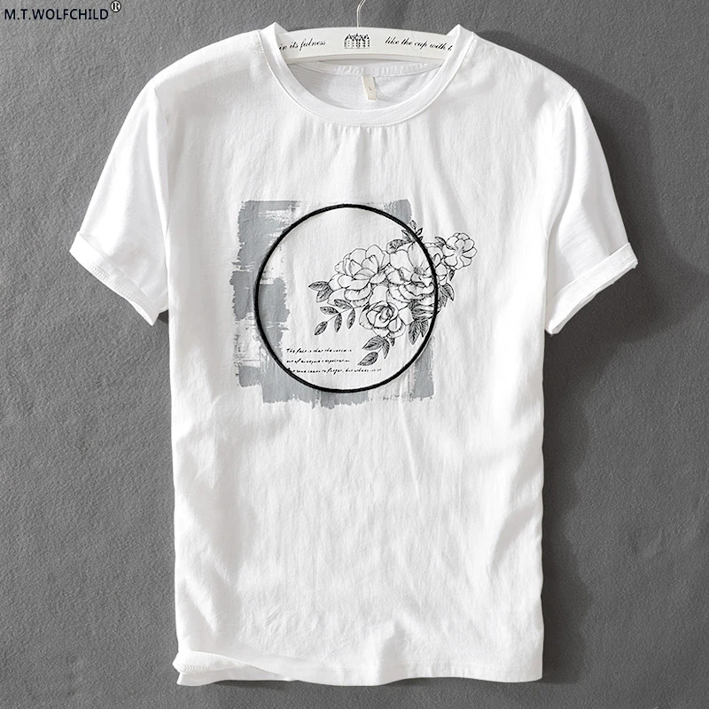 2018 новые летние льняные хлопковые мужские Круглый шею с коротким рукавом