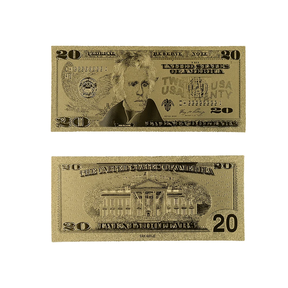 Хорошая американская старая купюра 20 долларов США с золотым покрытием фальшивые