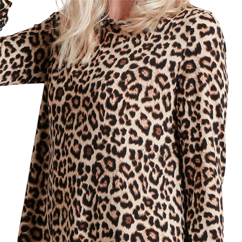 У Женщин Леопардовый свободное платье круглый Средства ухода за кожей шеи Мини с