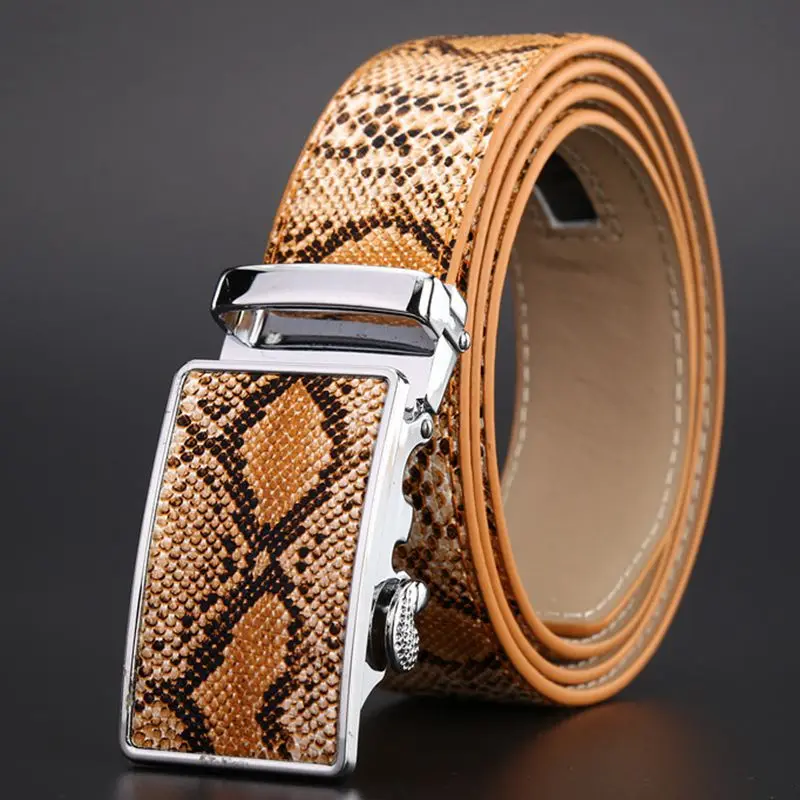 

2020 new arrival fashion designer leather strap snake male automatic buckle belts for men authentic girdle cowboy jeans 42