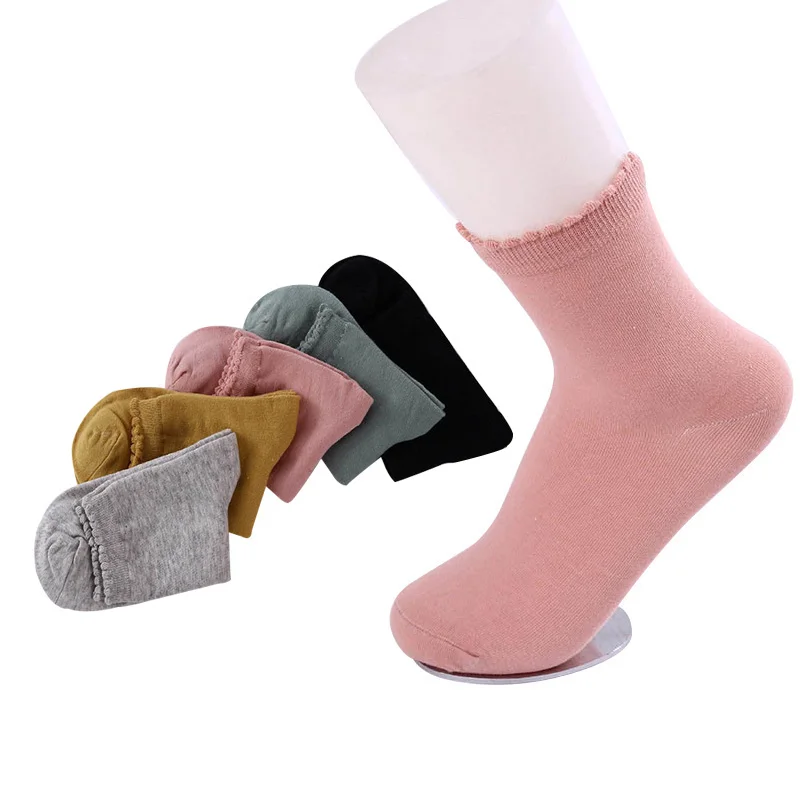 Cute Solid Soft Color Elasticity Fold Mouth Comfort Cotton Sock Meias Excellent Quality Female Socks Sox