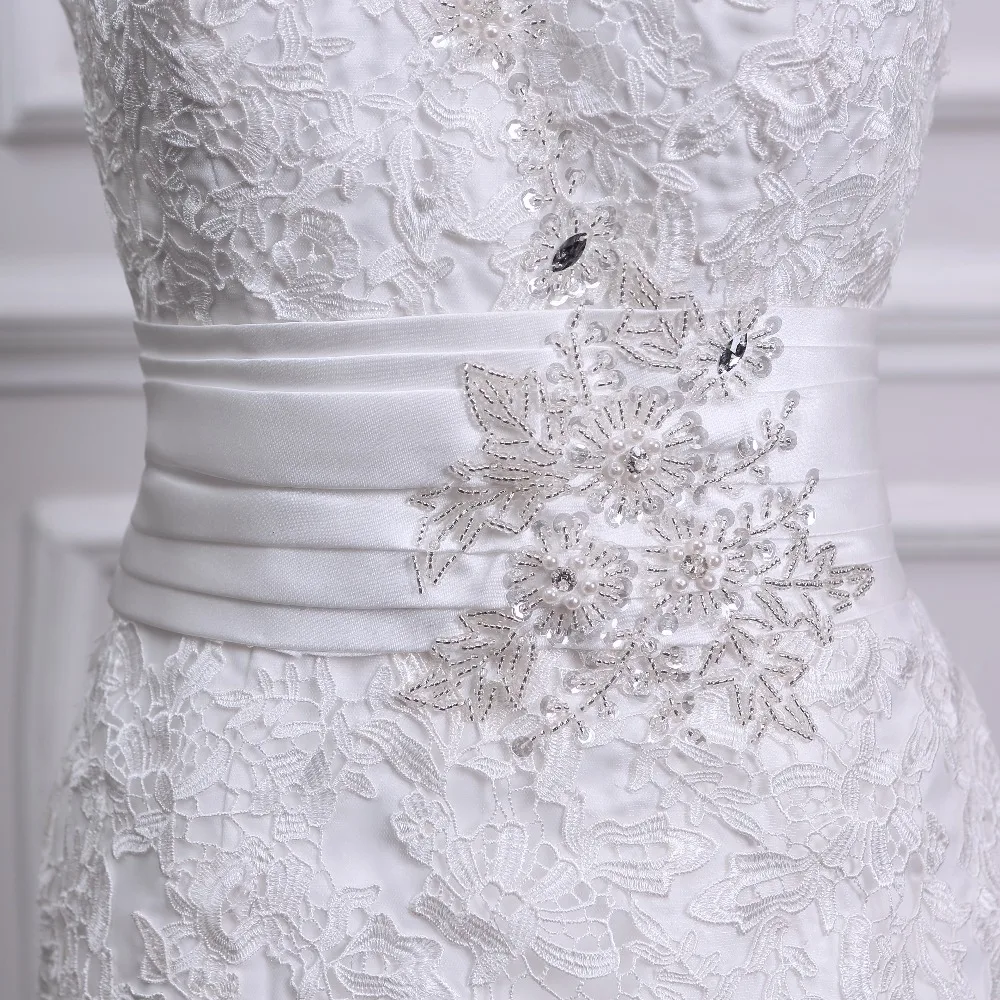 Элегантное кружевное платье с v-образным вырезом украшенное бисером Vestido De Noiva