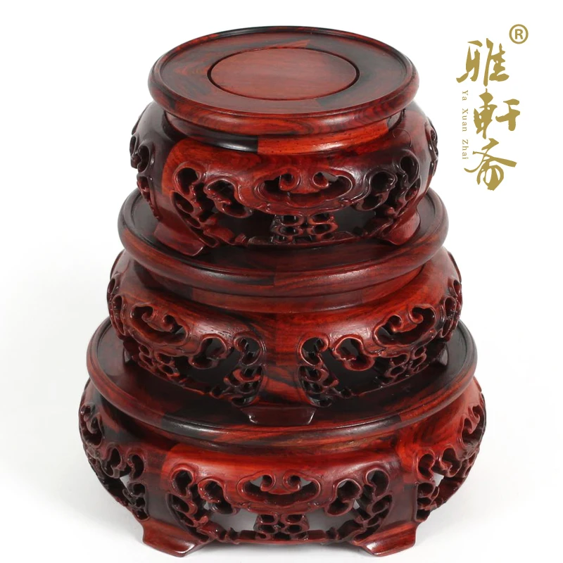 

[TZ] Zhai rosewood carving crafts red rosewood three piece jade flower vase a few round