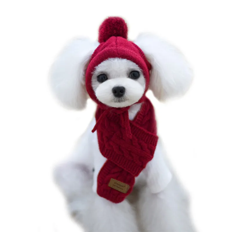 Набор из шапки и шарфа для собак кошек маленьких средних теплая зимняя