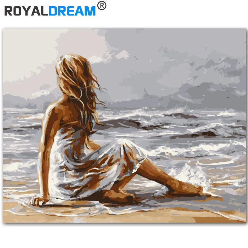 ROYALDREAM Beach Woman DIY Набор для рисования по номерам Раскрашивание современное