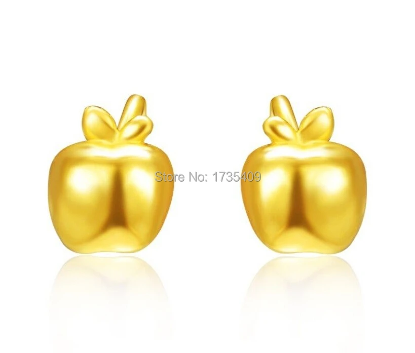 

Authentic 24K Yellow Gold Earrings /Lucky Apple Earring Stud/ 1.75g