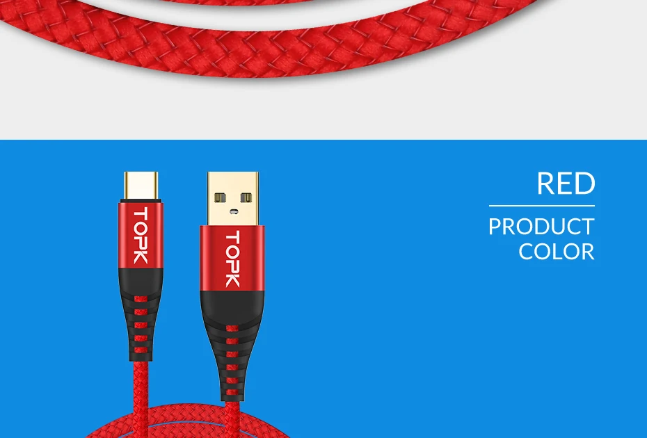 TOPK AN42 2 м 3 м usb type C кабель для мобильного телефона USB C кабель 3 А Быстрая зарядка 3,0 Быстрая зарядка USB-C кабель type C