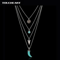 toucheart new tibetan silver color pendant necklaces multilayer body choker statement necklace vintage love jewelry sne160042