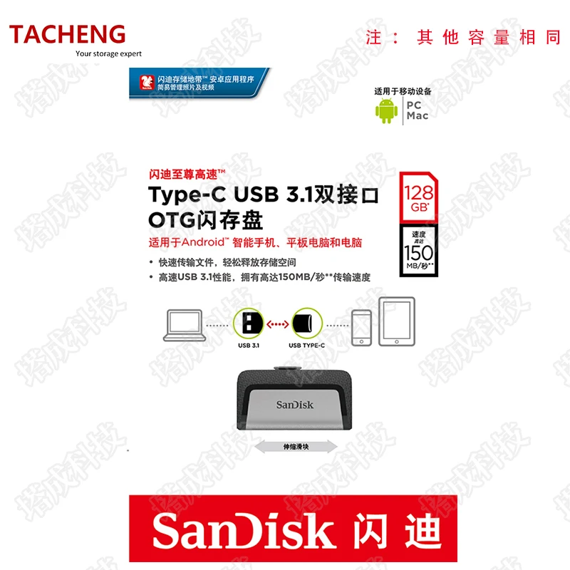 SanDisk Type C USB флеш накопитель 256G 3 0 Флешка 32 Гб 64 128 ГБ флешка диск для Huawei