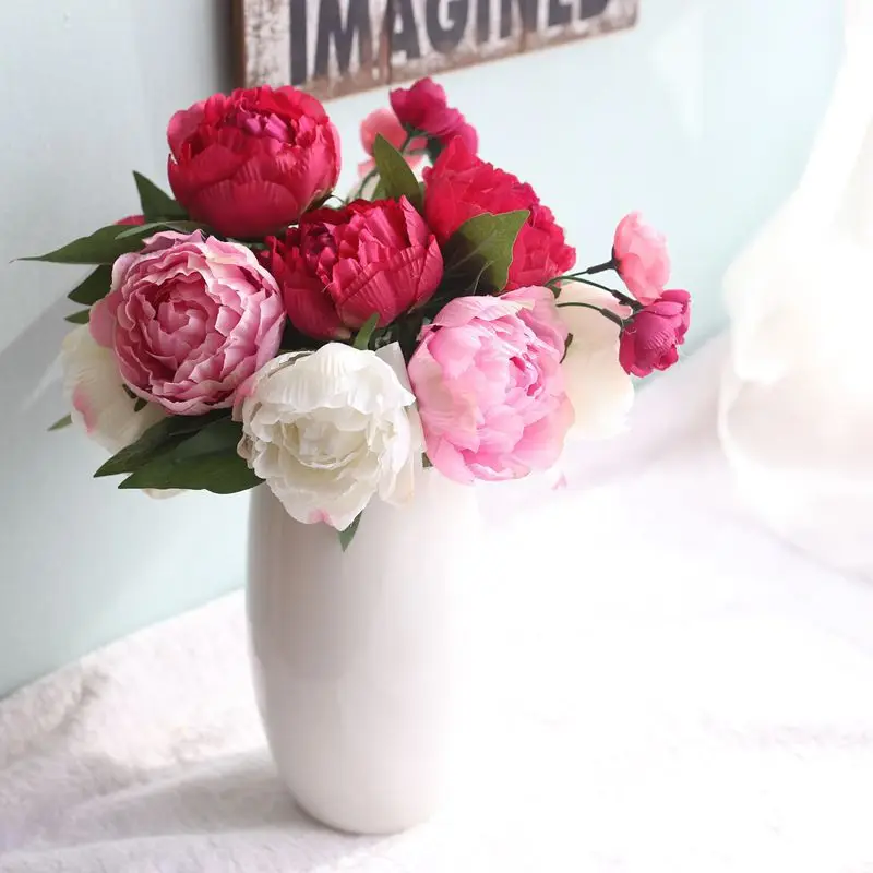 9 цветов/набор искусственные шелковые пионы|fake leaves|flower silkartificial flowers silk |