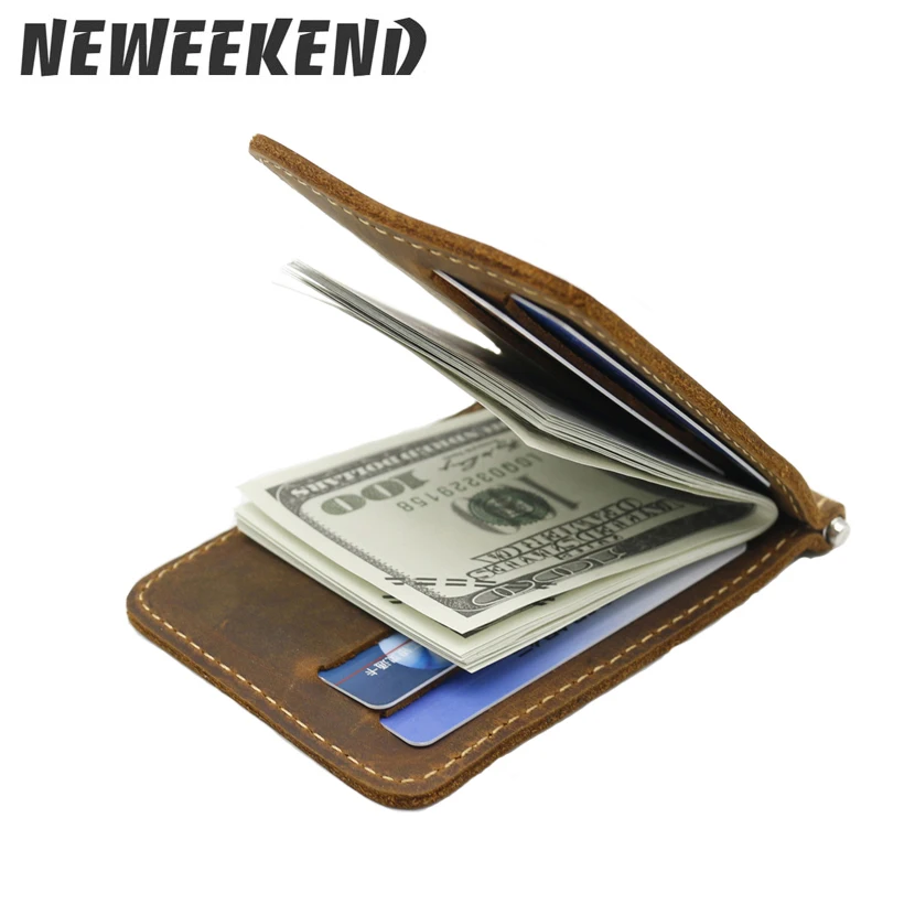 Neweekend Genuine Leather Men's Crazy Horse Purse Money Clip Card Slot Holder Cash Wallet For Male Men | Багаж и сумки