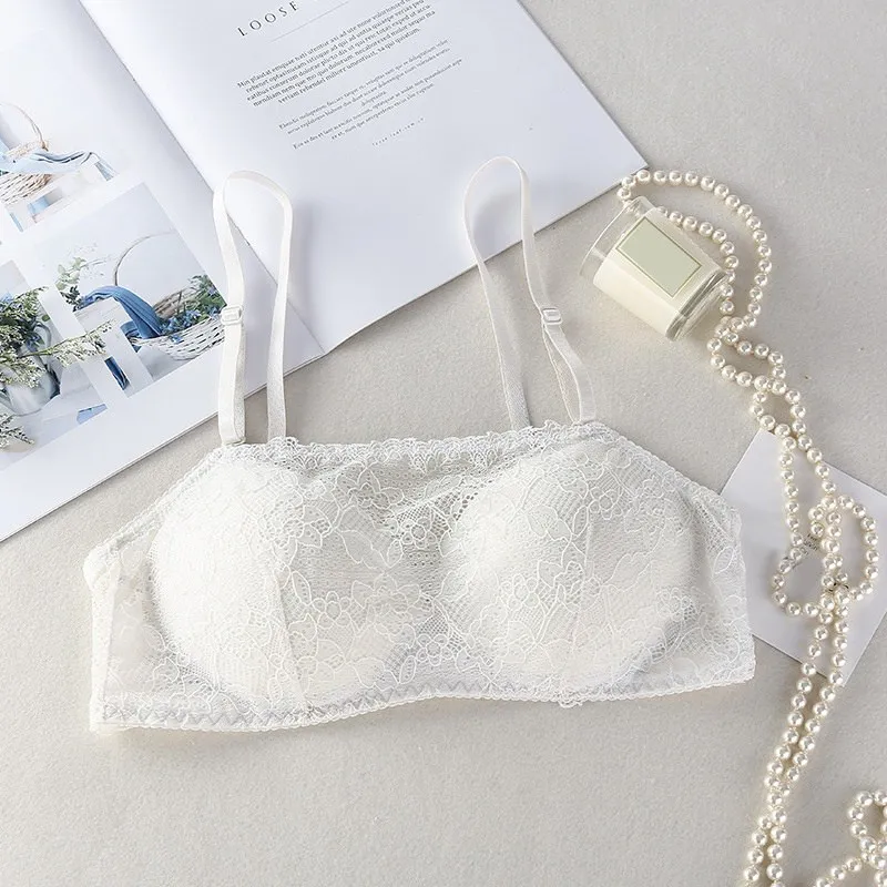 2020 Summer New No Steel Ring Gathers Anti-lighting Small Chest Tube Beauty Back Top Lace Stitching Solid Color Camisole | Женская