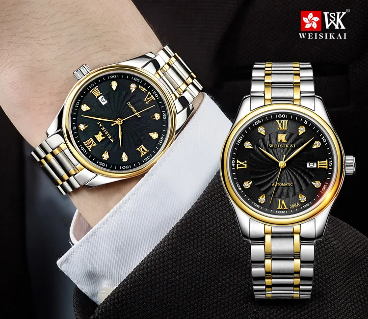 Часы WEISIKAI Мужские механические брендовые Роскошные Большие водонепроницаемые