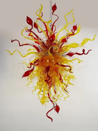 Стеклянная люстра в форме цветка стильная светодиодная из дутого стекла|led