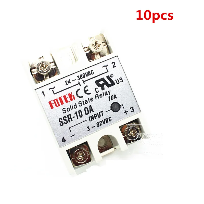 10 шт. SSR10DA SSR-10DA производитель 10A SSR Однофазное твердотельное реле, вход 3-32VDC выход 24-380VAC