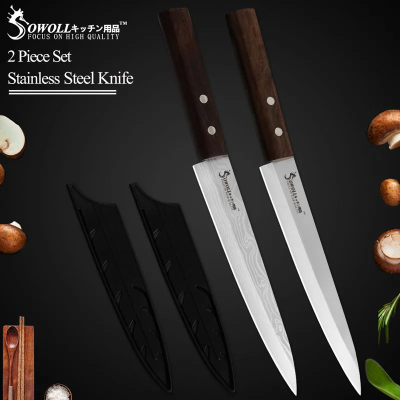 2 piece Set Sowoll японский стиль сашими нож кухонные ножи Аксессуары 8 дюймов Высокое качество Monzo ручка из нержавеющей стали кухонный нож - Цвет: 2 piece Set