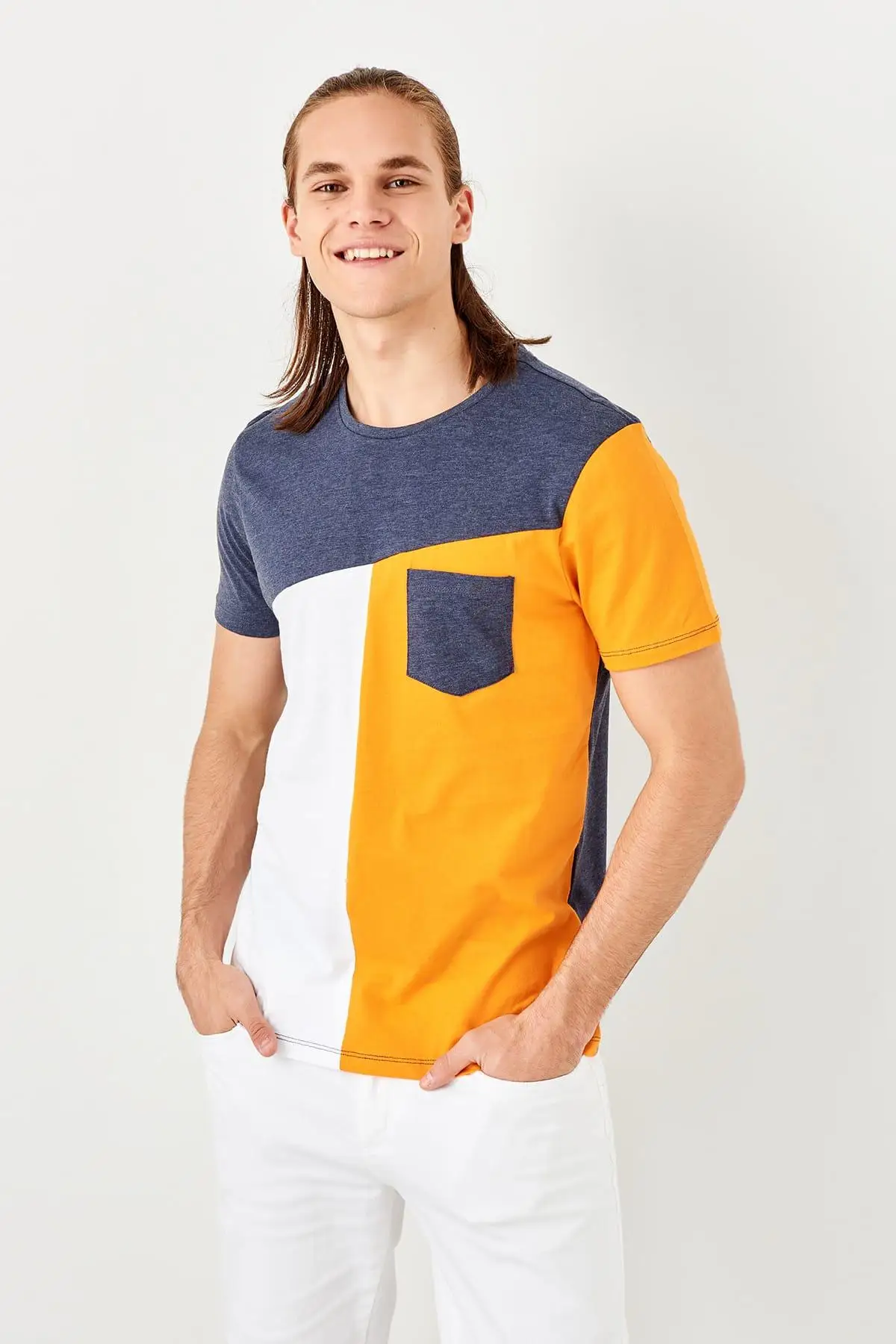 Trendyol новая оранжевая Мужская футболка с карманом TMNSS19SQ0070 | одежда