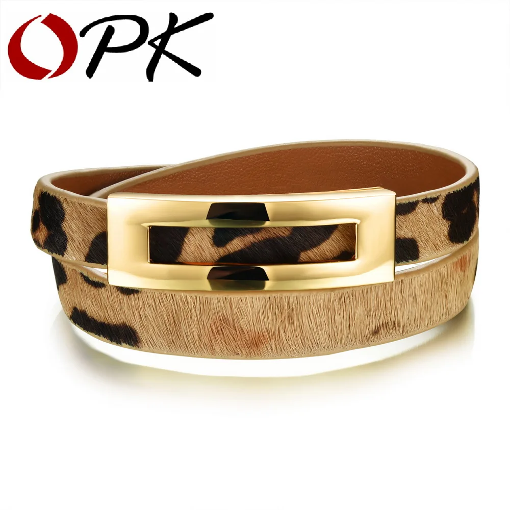 

OPK Woman Leather Wrap Bracelets Casual Black/Brown/Leopard Color Double Layer Leather Women Sporty Jewelry Bracelet PH1005