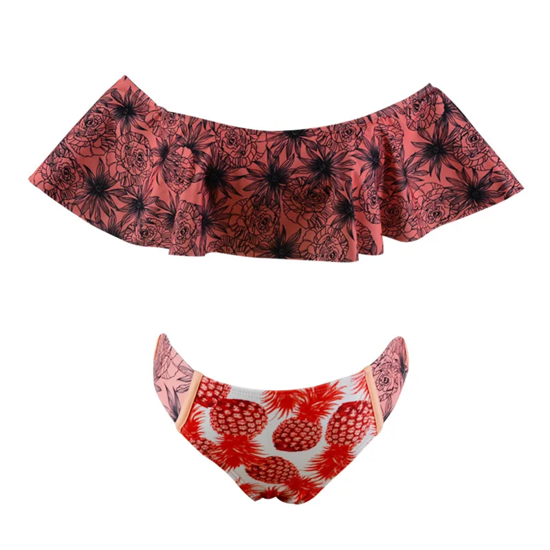 Женский купальник без бретелек розовый дерзкий красный ананасовый с большими