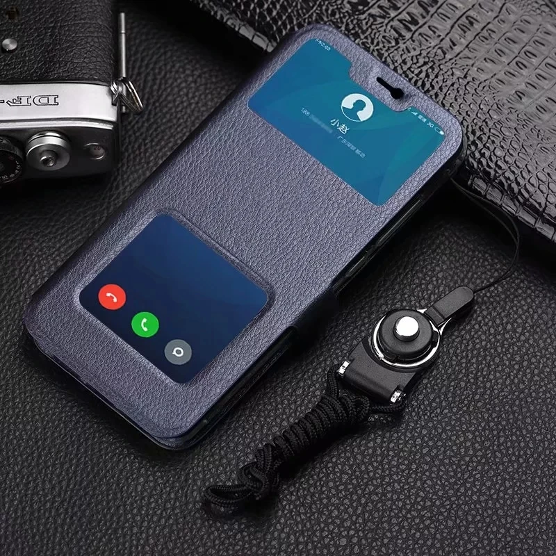 PDGB классический кожаный чехол с двойным окошком для глобальной версии Xiaomi Mi 8 Lite