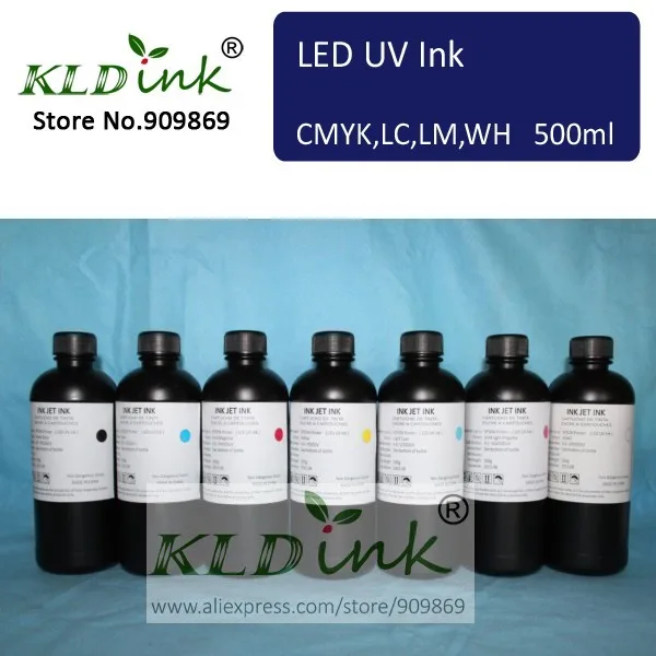 

[ KLD Ink ] Compatible LED UV Ink for inkjet UV flatbed printer with DX5 DX6 DX7 printhead ( 7 pieces X 500ml )