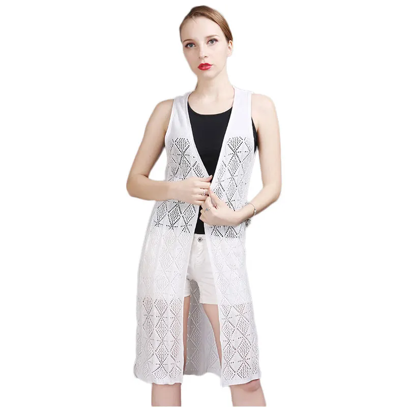 Женский длинный кардиган с перфорацией тонкий Свободный узором ромбиками без