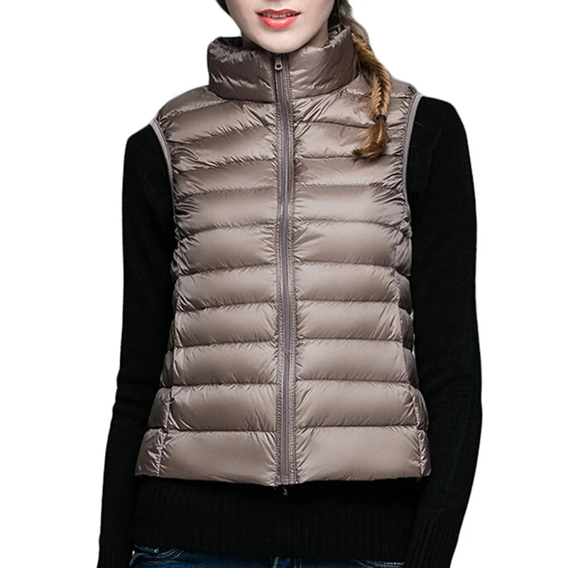 Новая осенне зимняя женская куртка без рукавов ультра легкий белый жилет на