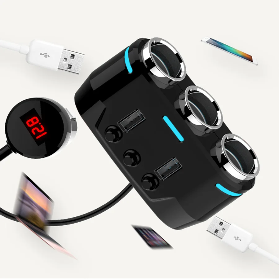 Розетка для автомобильного прикуривателя Splitter 12 в 24 разъем LED прикуриватель 2Usb