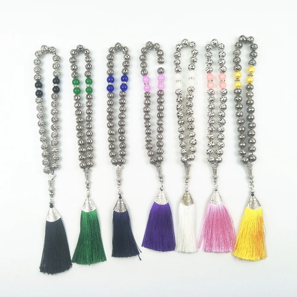 Tesbih магазин 10 мм посеребренные молитвенные бусины с Красной кисточкой Tasbih Tesbih Tasbeeh Subha Misbaha исламский для свадебного подарка