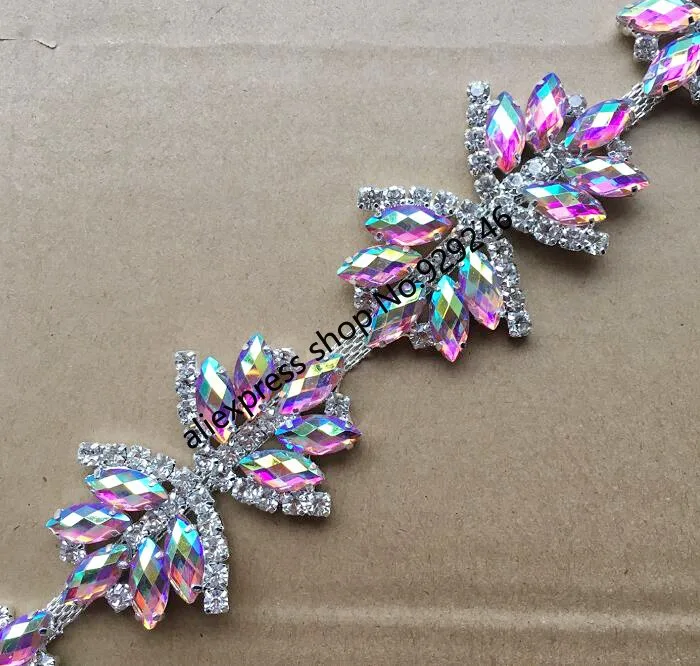

1 yard/lot popular butterfly-tie pink AB crystal rhinestone silver chain cute stone shoes trimming for dress garment decoration
