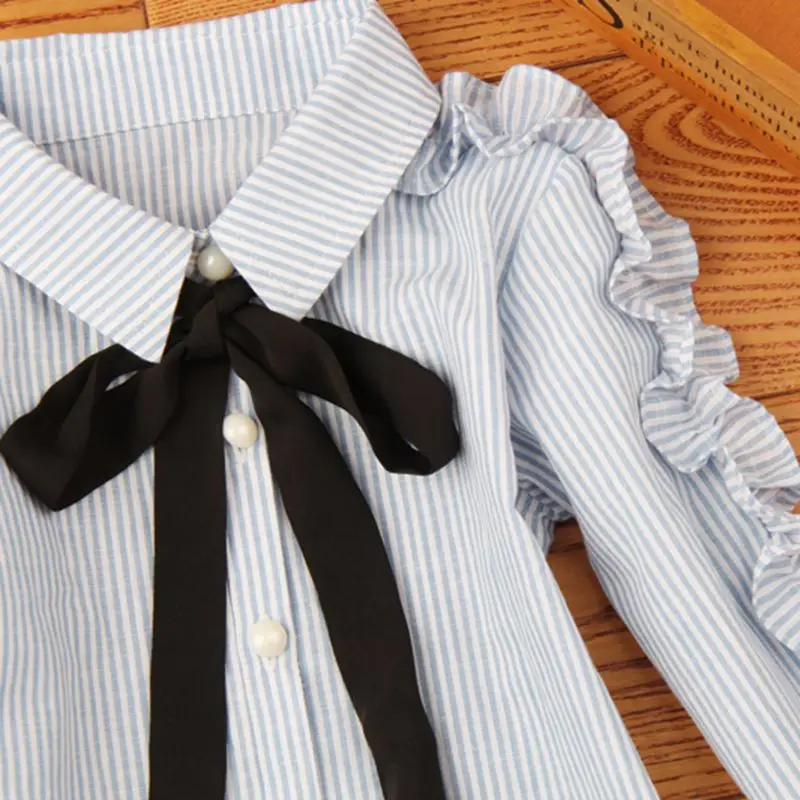 2017 г. блузка для маленьких девочек-подростков осенние школьные Топы в полоску с