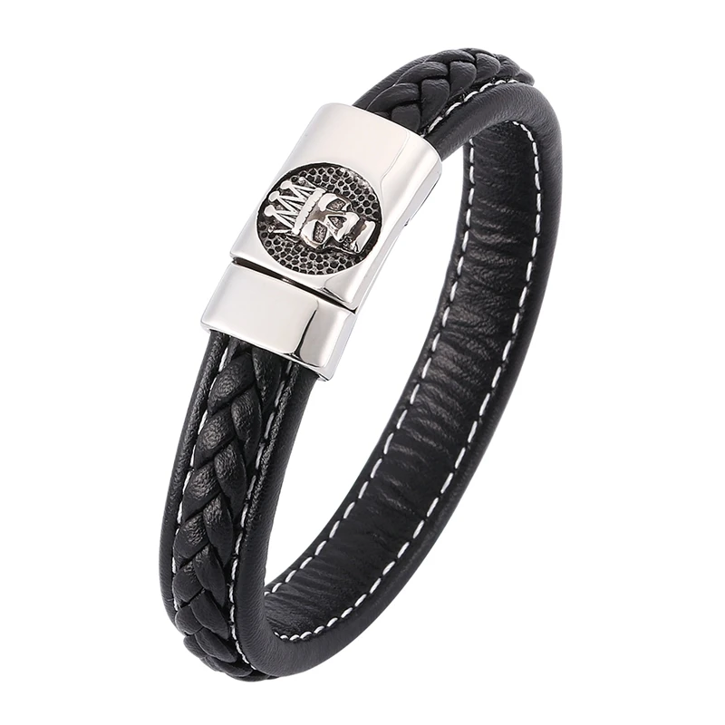 

Black Braided Leather Skull Bracelet Male Punk Jewelry Magnetic Steel Buckle Trendy Leather Wristband Men Charm Bracelet SP0349