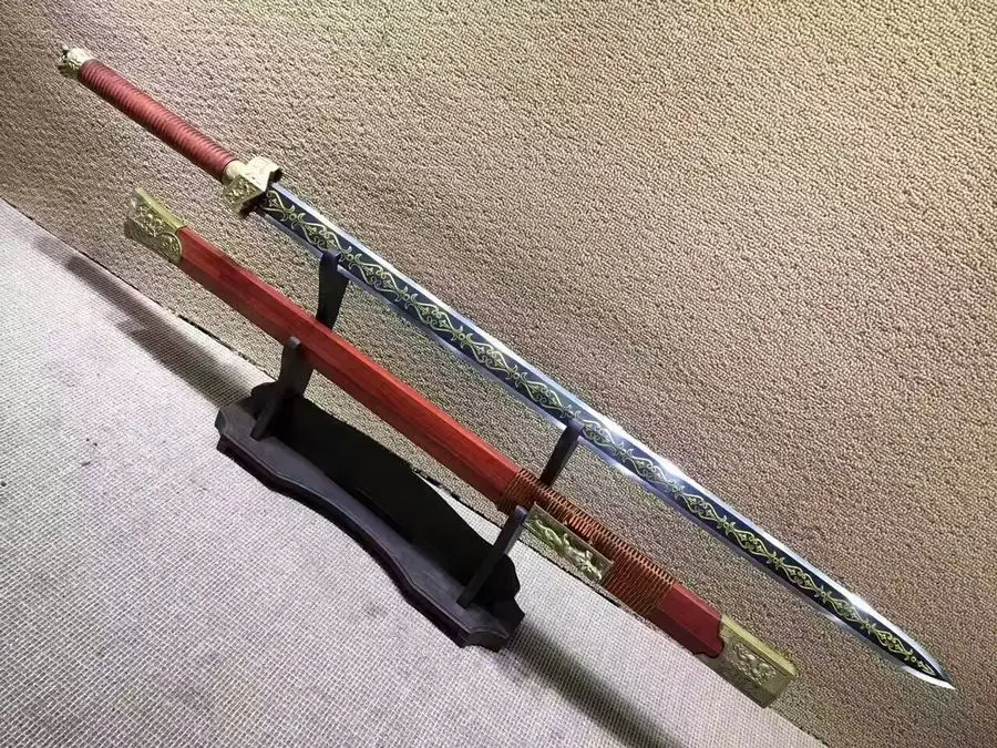 Full Tang Chinese Han Dynasty Sharp Battle Sword Hand Forging High Manganese Steel Blade Red Wood Scabbard | Дом и сад