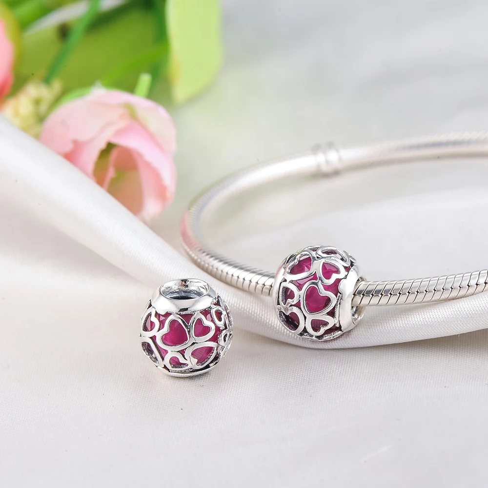 Beagloer 925 пробы серебро любви сердце Шарм Cerise хрустальные подвески подходят